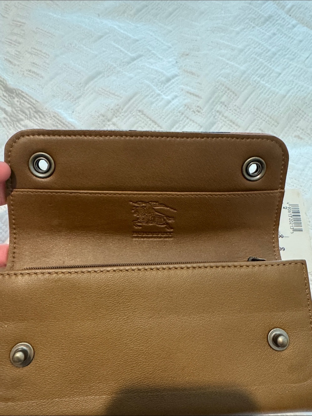 Burberry Tan Leather Snap-Button Continental Wallet with Check Trim - Picture 2 of 6